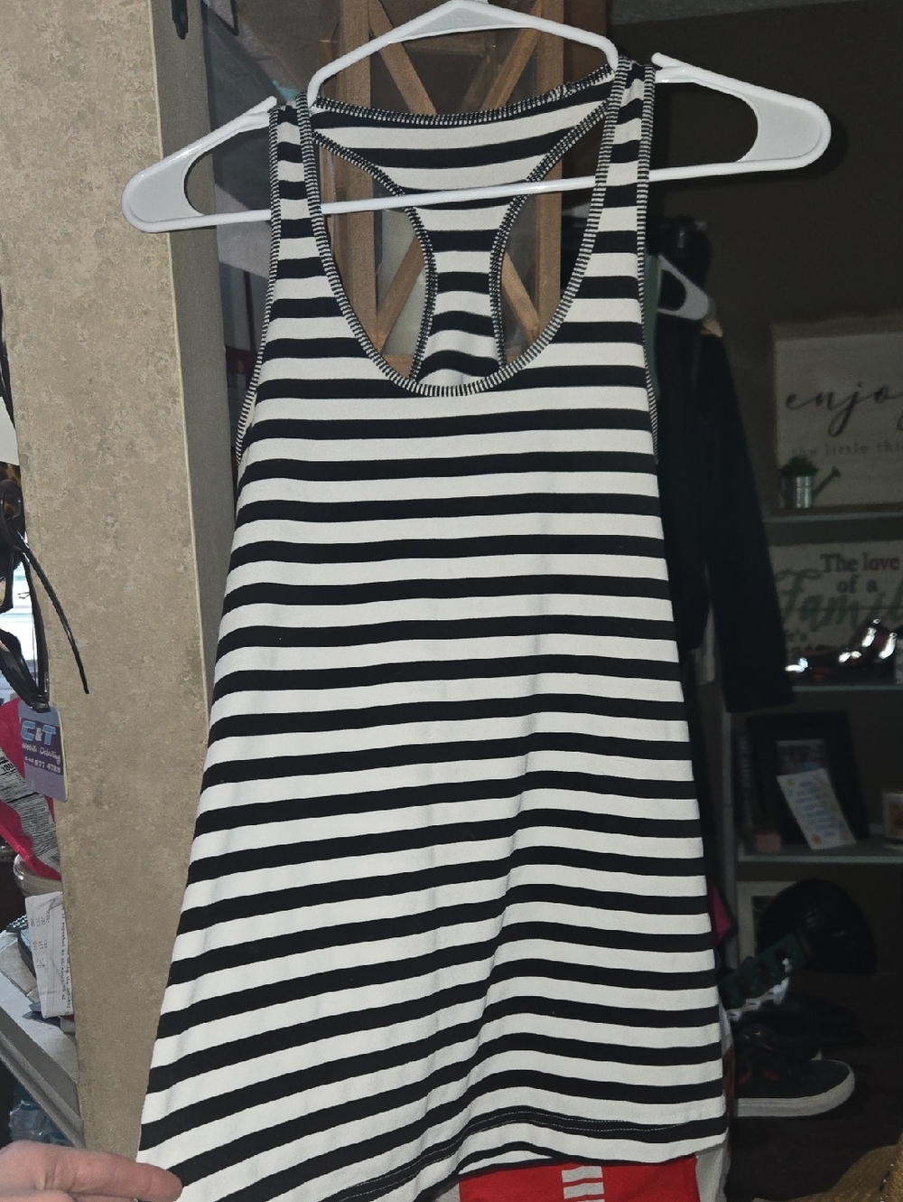 lululemon athletica Black and White Striped Racerback Tank Top
